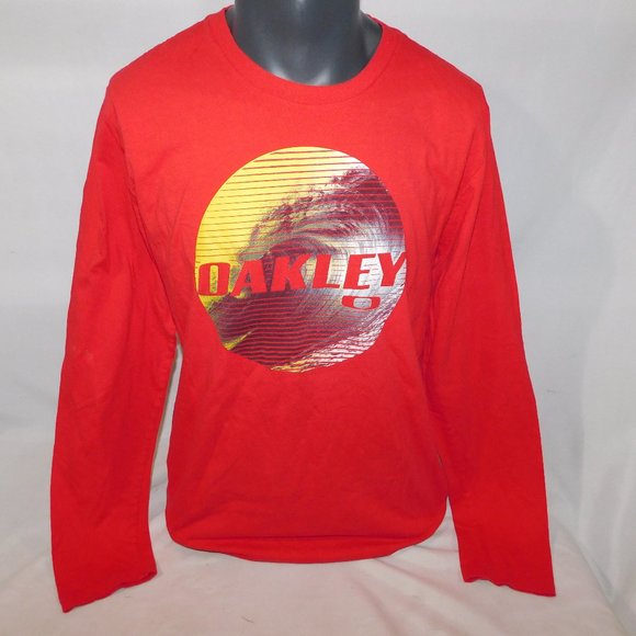 Oakley Mens L Red Long Sleeve Wave Circle Graphic crew neck Long Sleeve T Shirt - Picture 1 of 6
